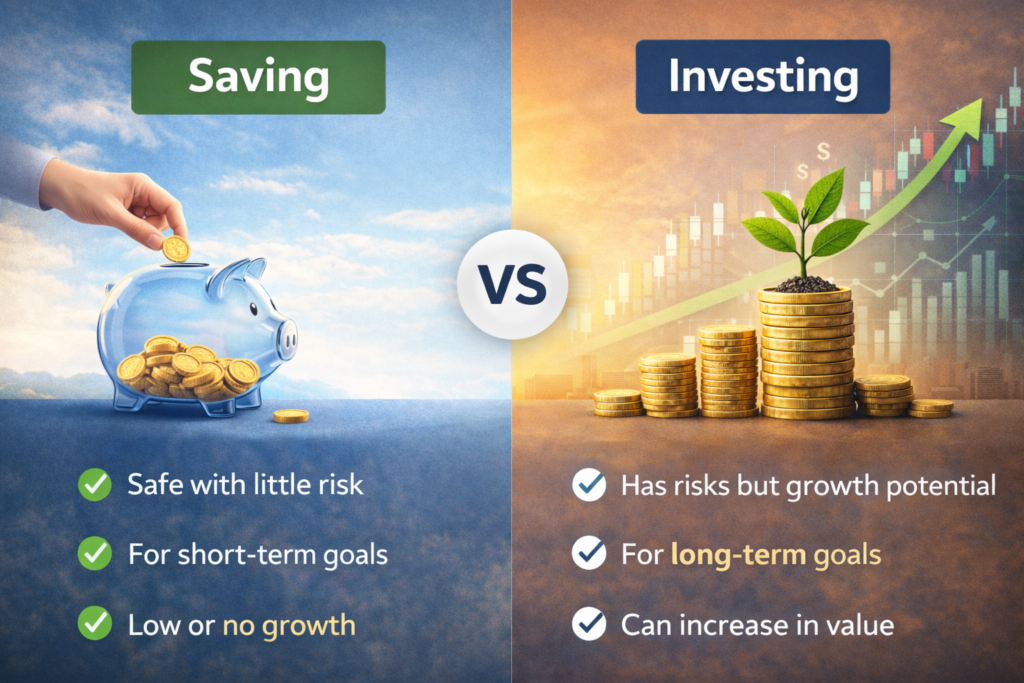 Saving vs investing comparison for beginners explained visually